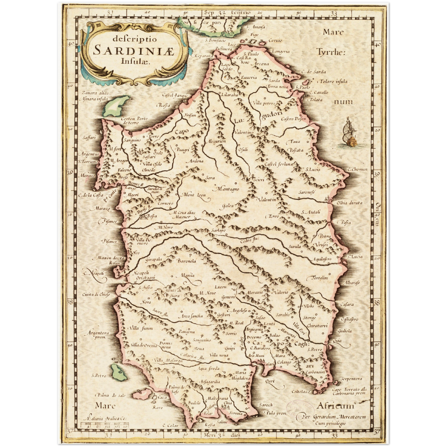 Historische Landkarte Sardinien um 1698
