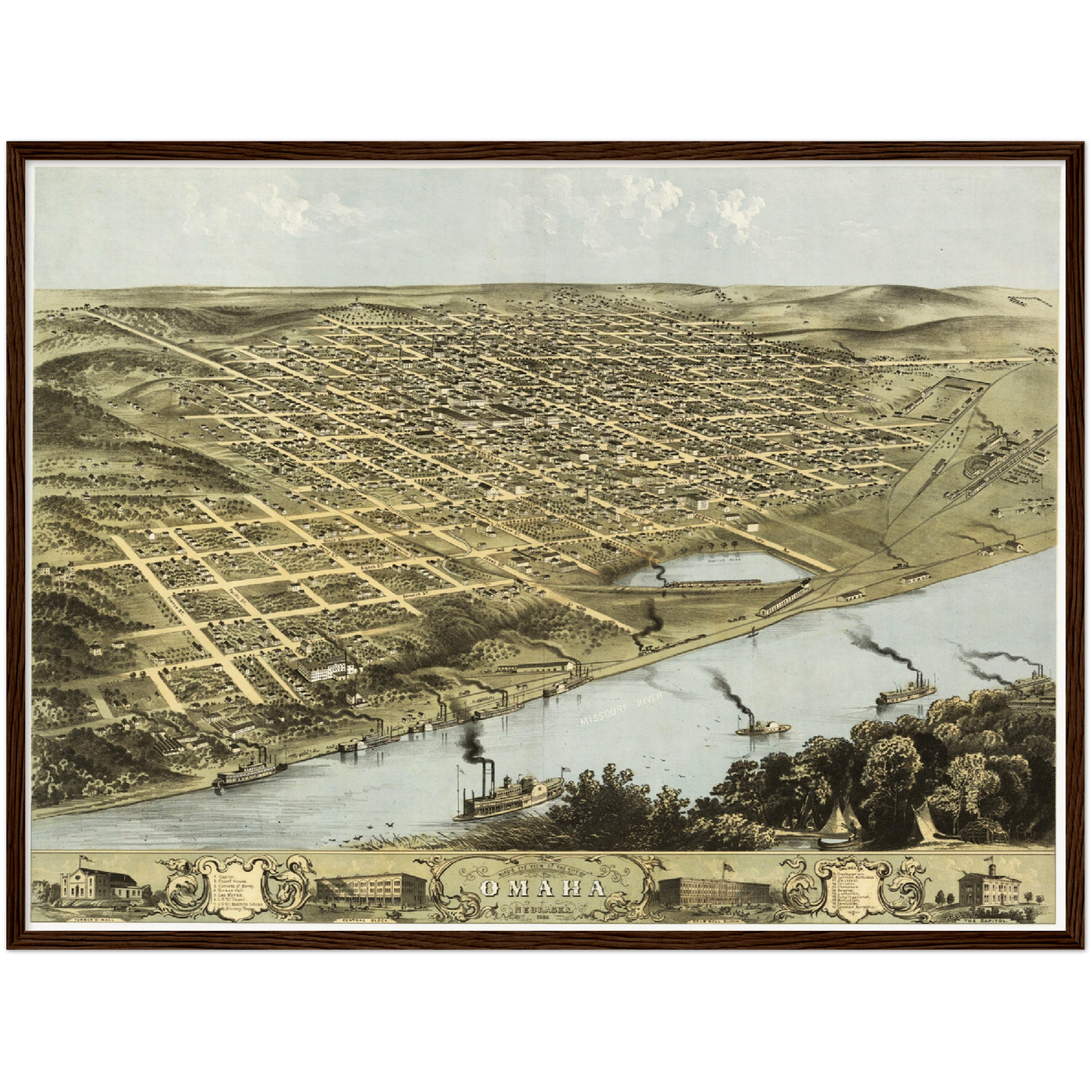 Historische Stadtansicht Omaha um 1868