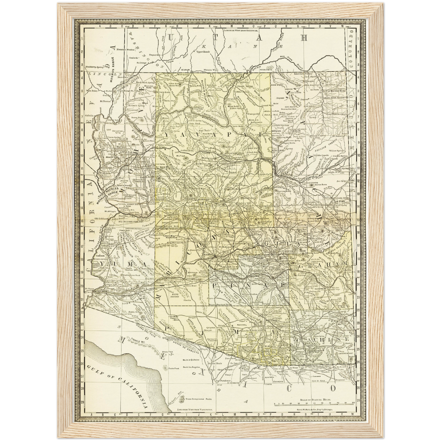 Historische Landkarte Arizona um 1882