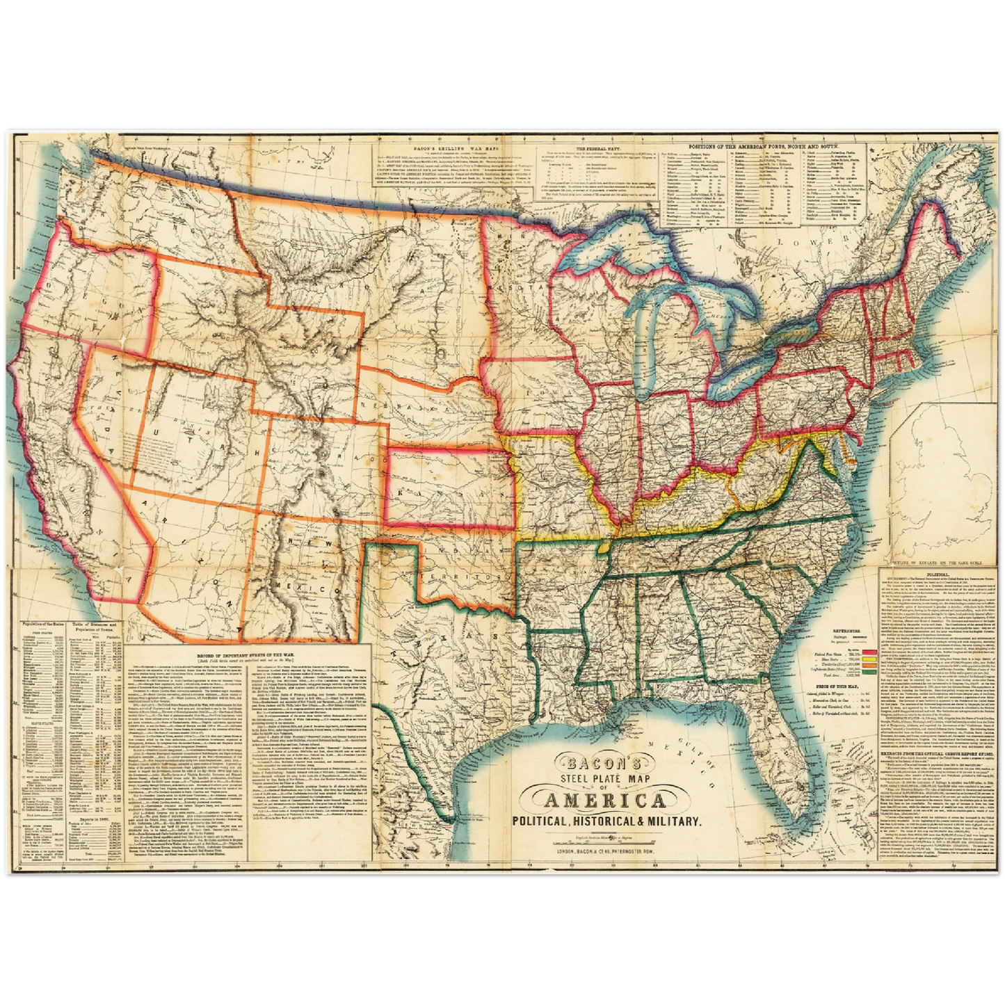 Historische Landkarte USA um 1863
