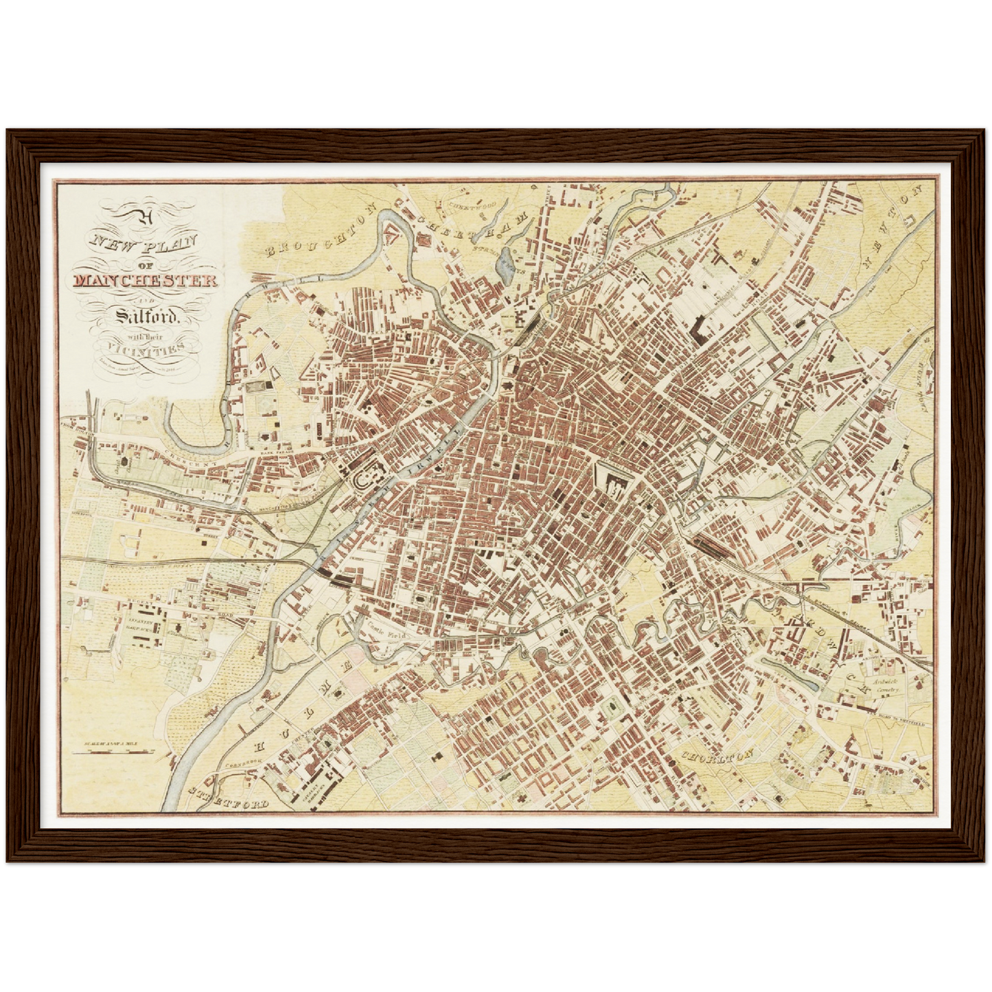Historischer Stadtplan Manchester um 1844
