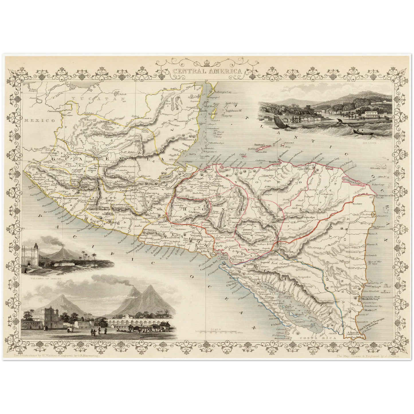 Historische Landkarte Mittelamerika um 1850