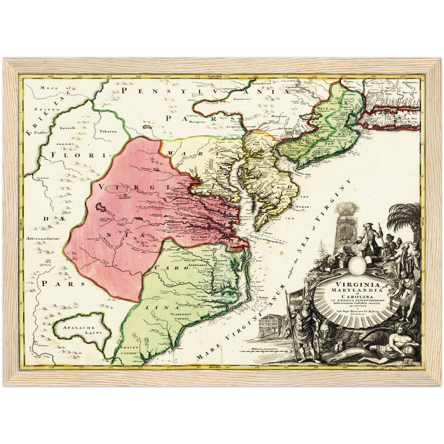 Historische Landkarte Kolonie Virginia um 1750