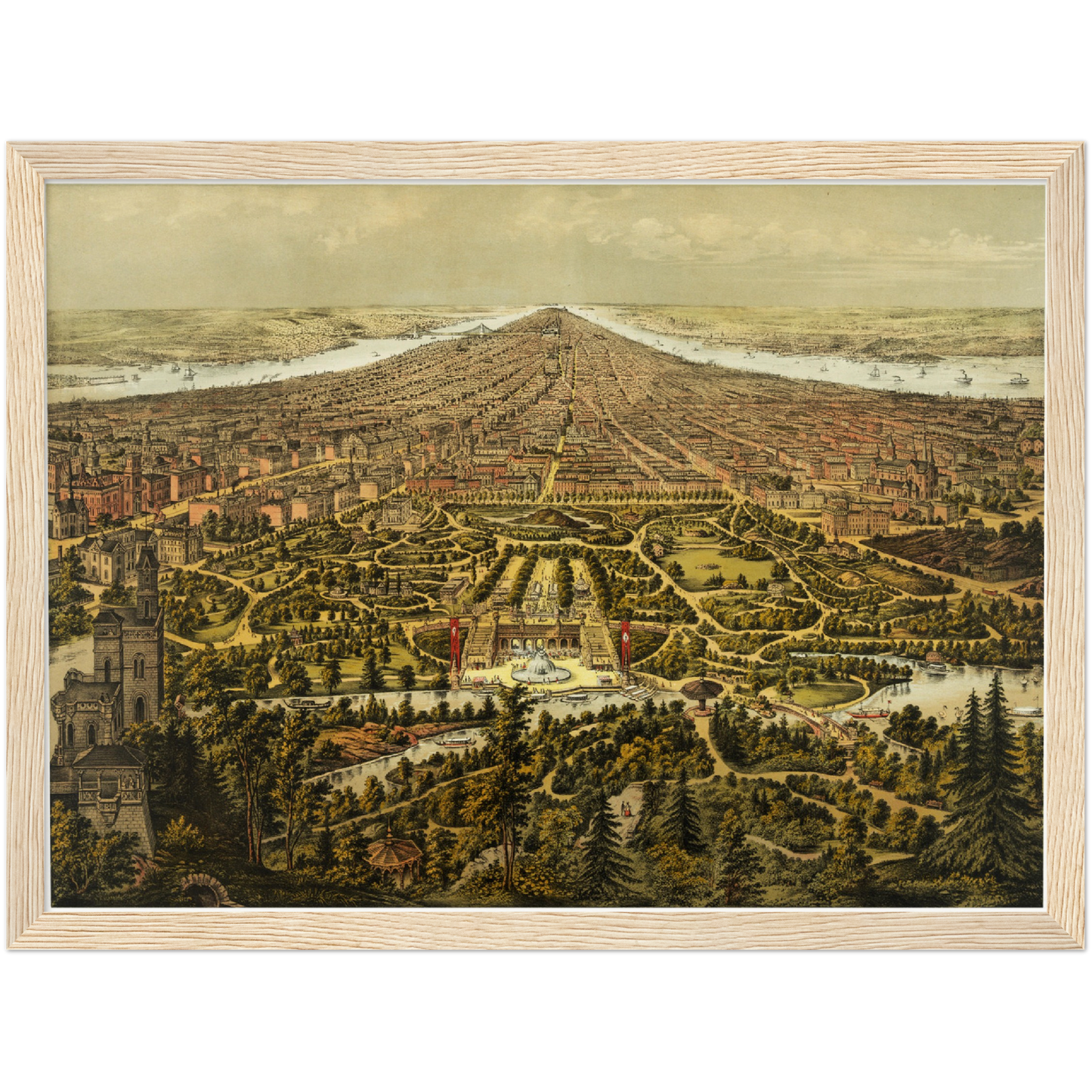 Historische Stadtansicht New York City von Norden um 1873