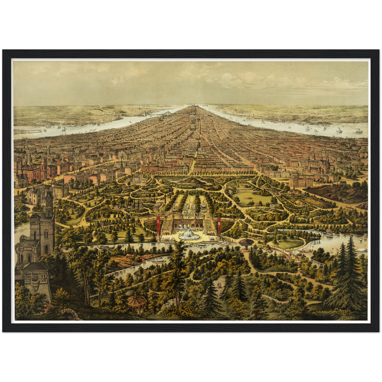 Historische Stadtansicht New York City von Norden um 1873