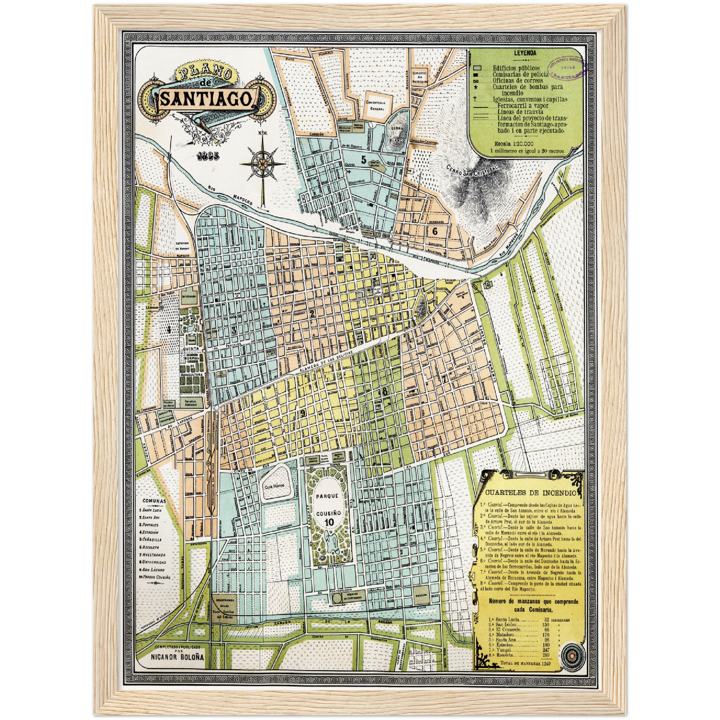Historischer Stadtplan Santiago de Chile um 1895