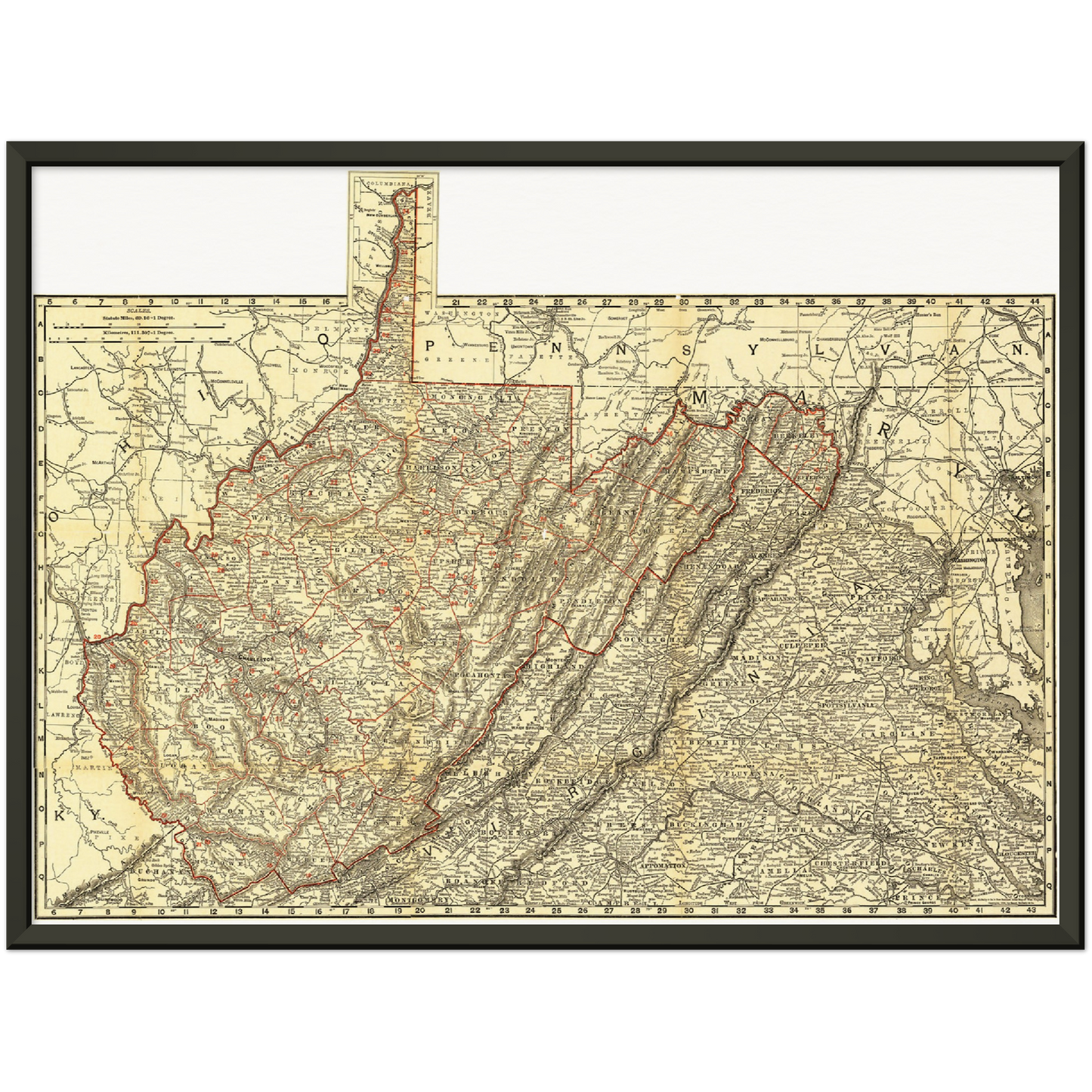 Historische Landkarte West Virginia um 1898