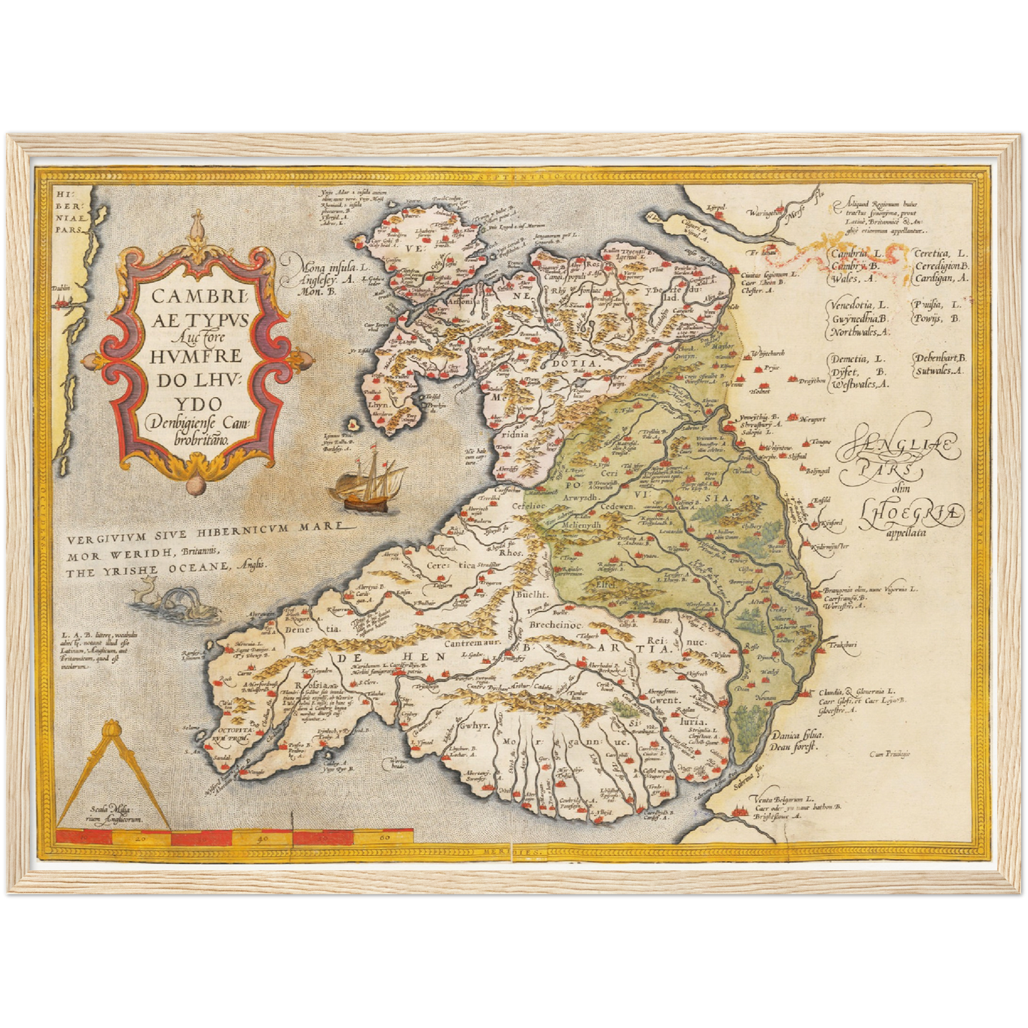 Historische Landkarte Wales um 1609