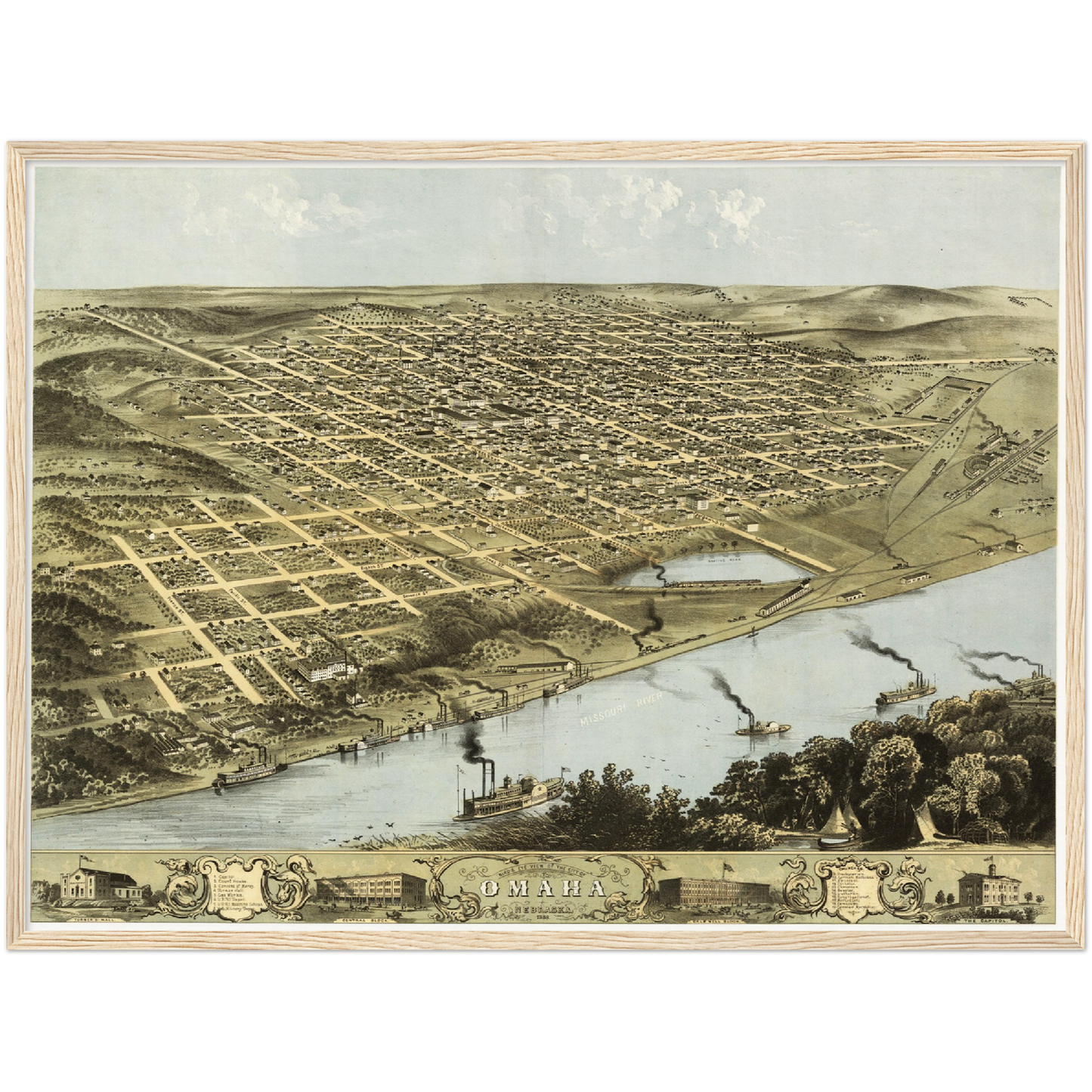 Historische Stadtansicht Omaha um 1868