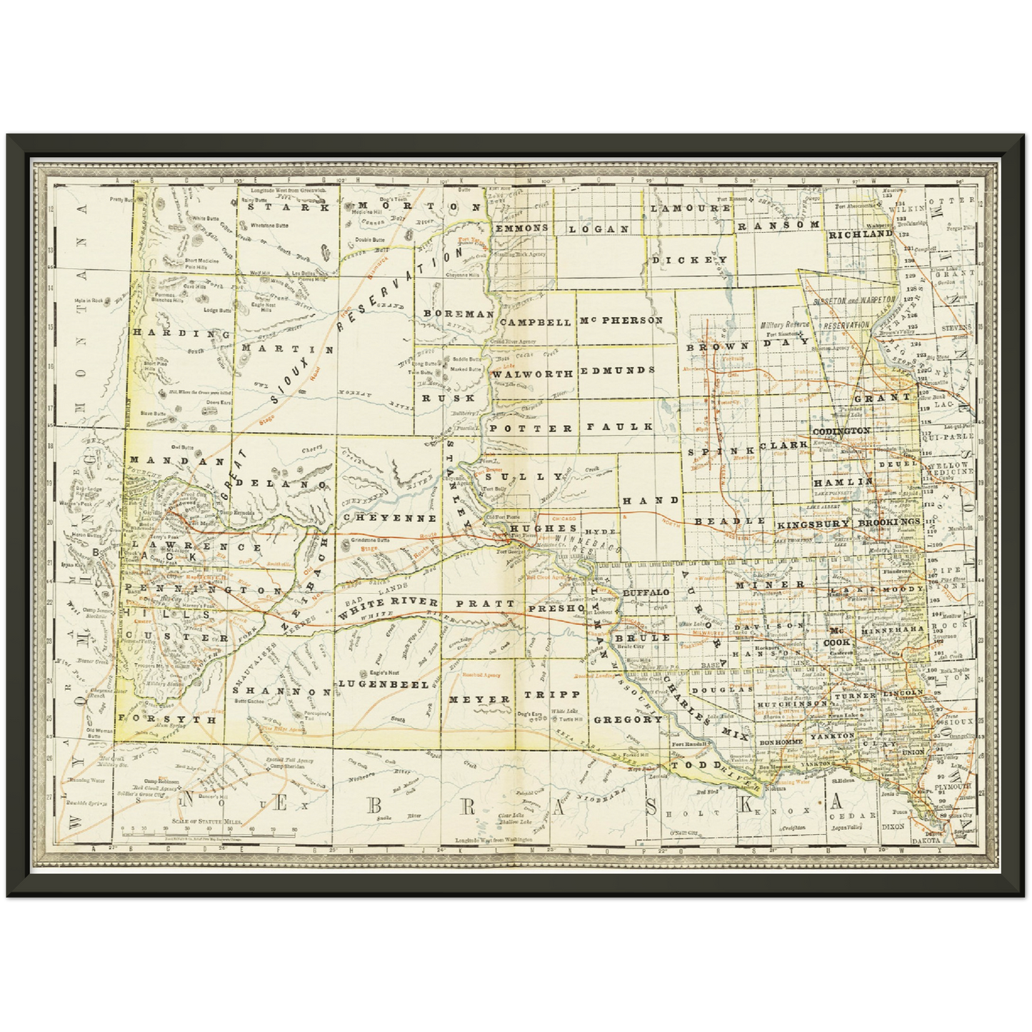 Historische Landkarte South Dakota um 1882