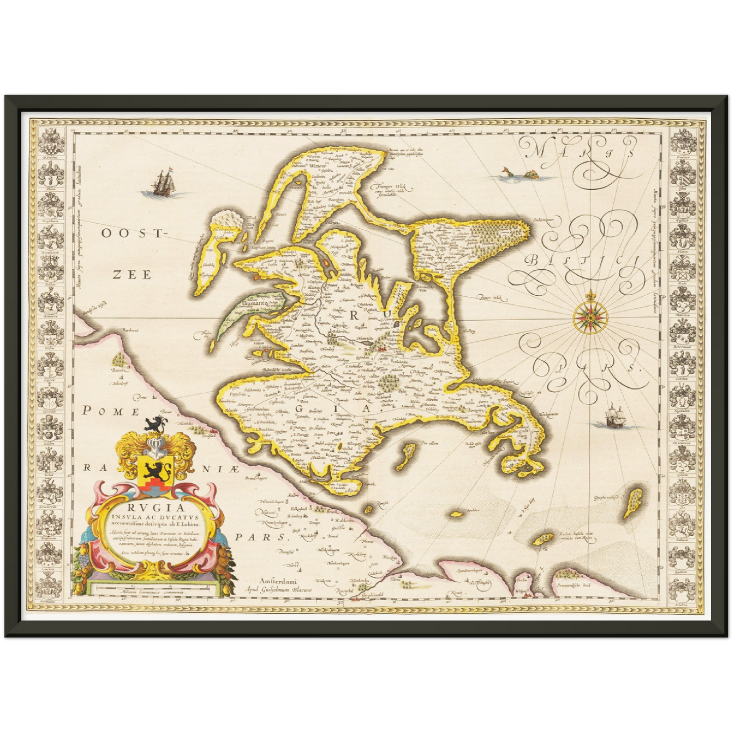 Historische Landkarte Insel Rügen um 1635
