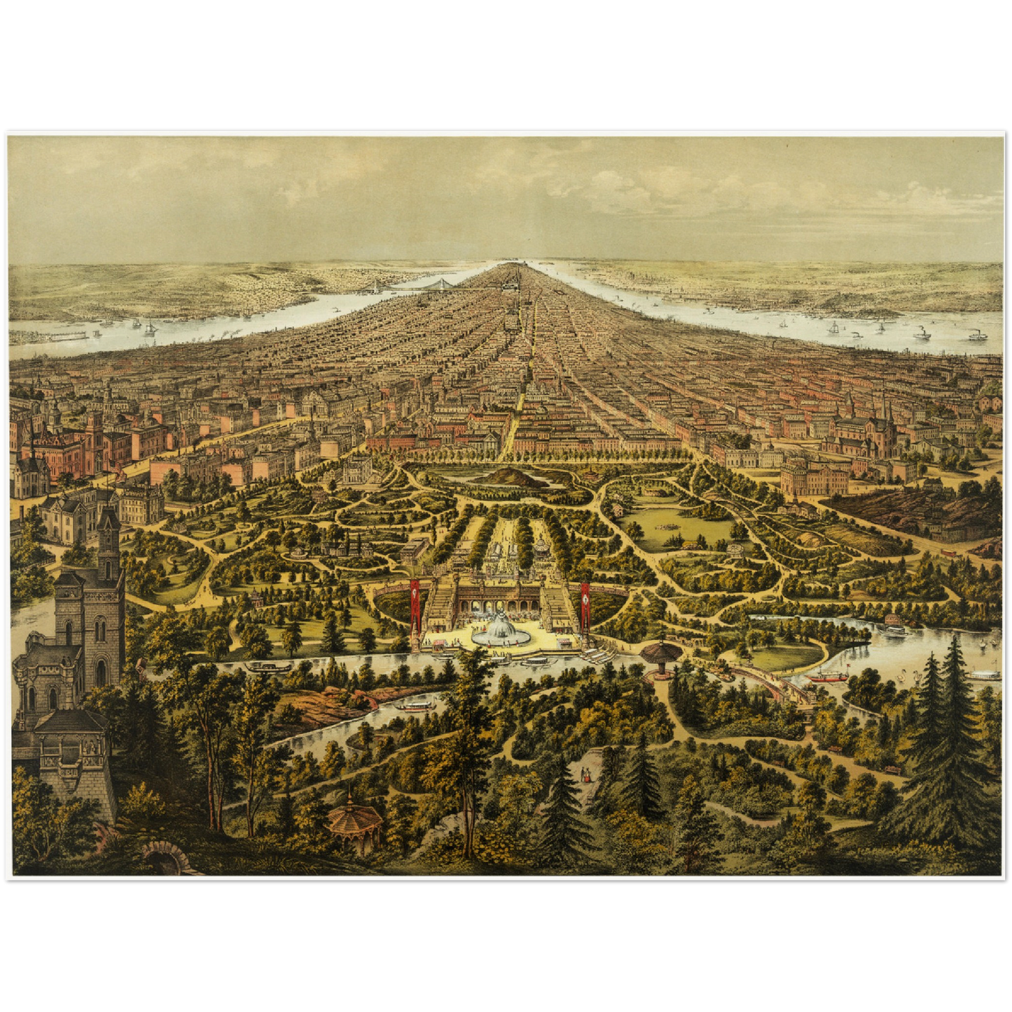 Historische Stadtansicht New York City von Norden um 1873