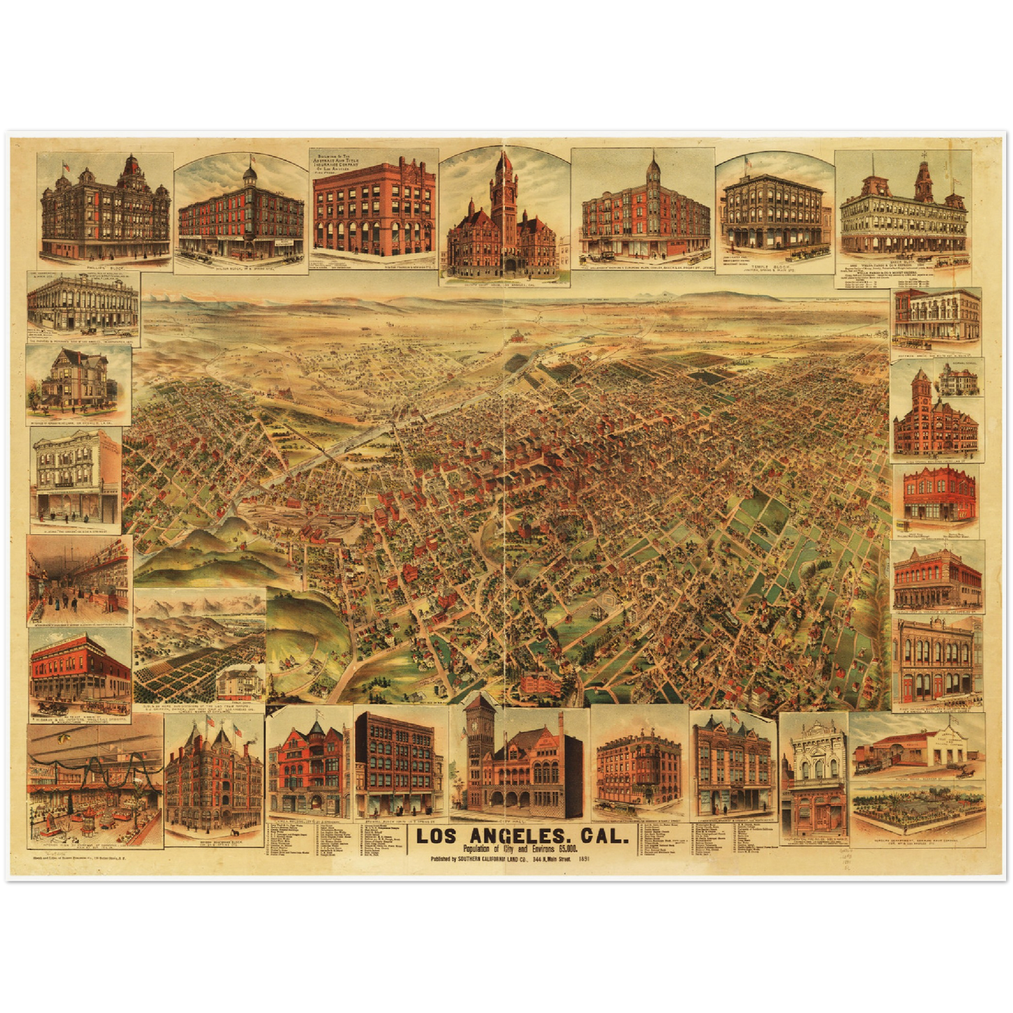 Historische Stadtansicht Los Angeles um 1891
