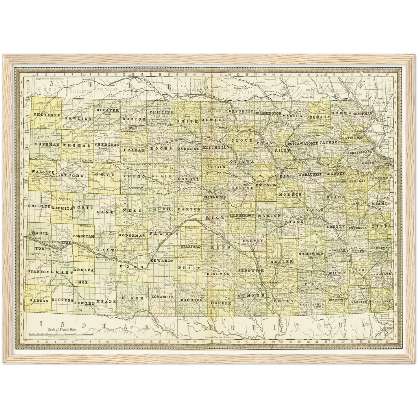 Historische Landkarte Kansas um 1882