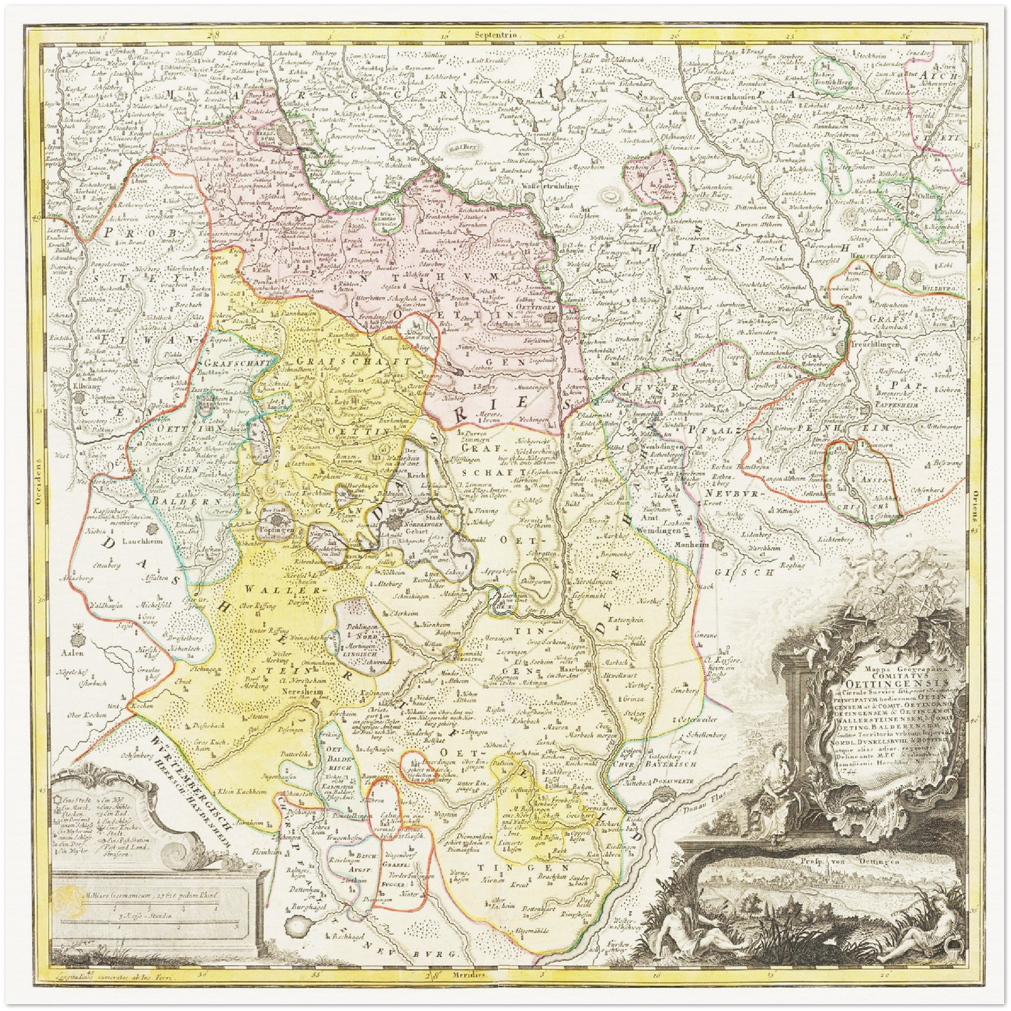 Historische Landkarte Oettingen um 1744