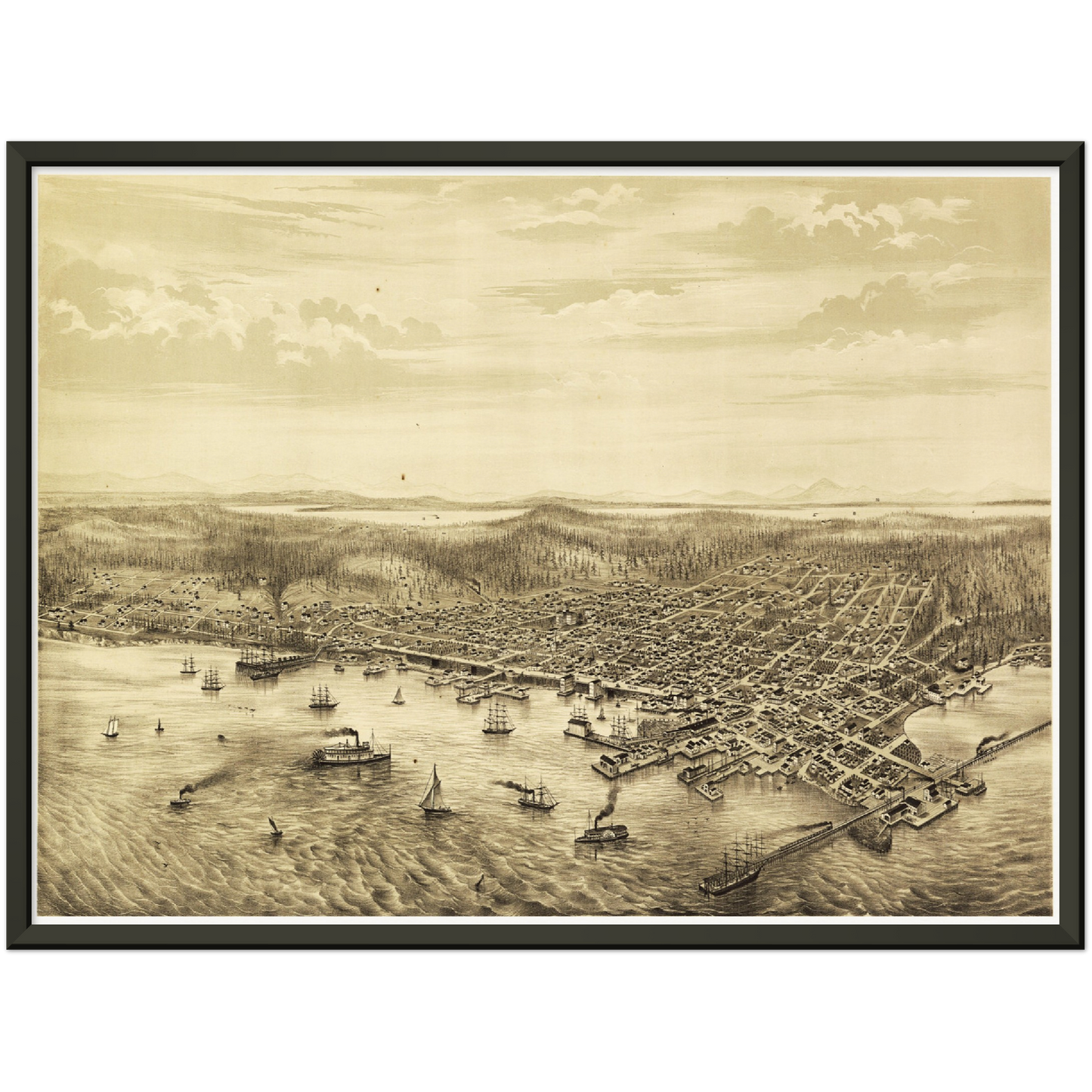 Historische Stadtansicht Seattle um 1878