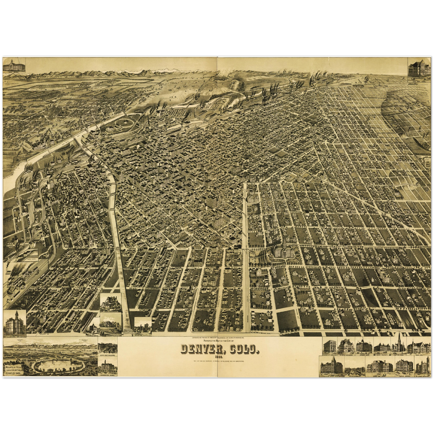 Historische Stadtansicht Denver um 1889