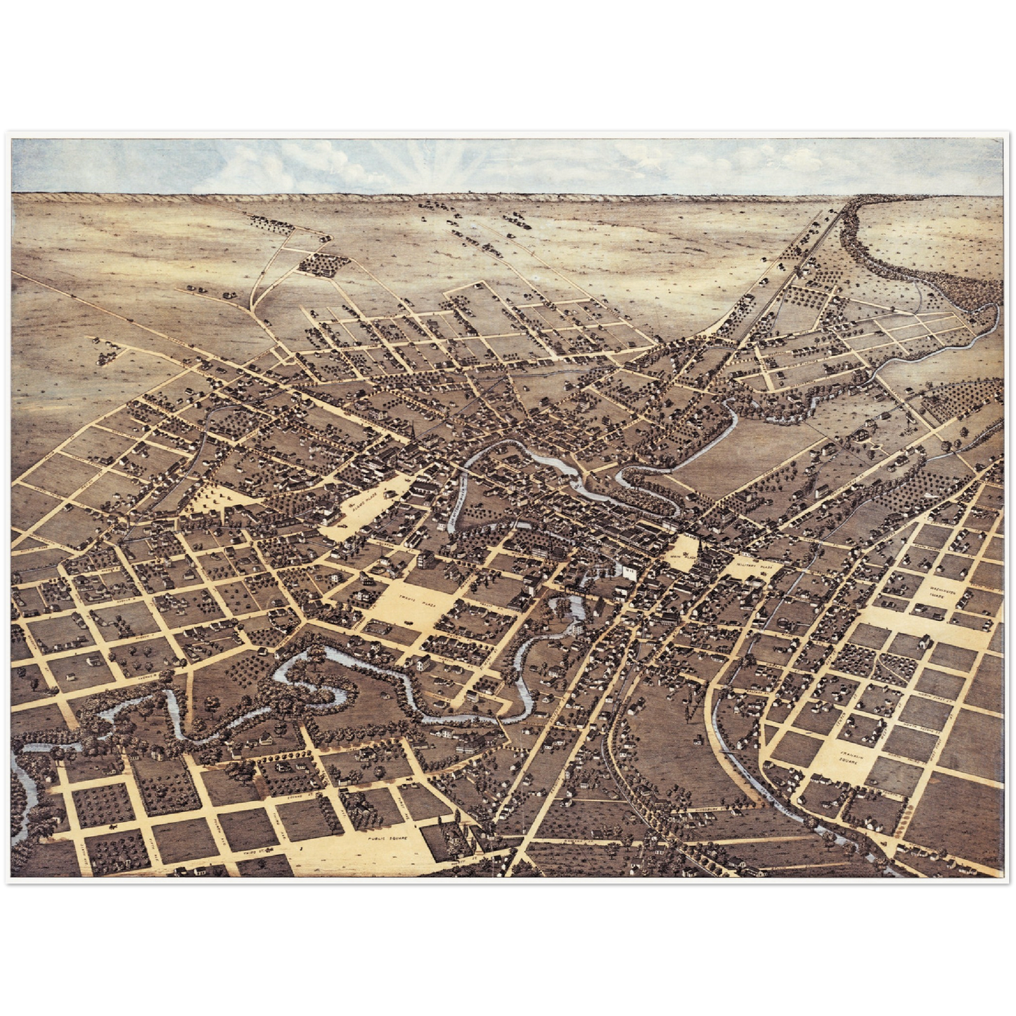Historische Stadtansicht San Antonio um 1873