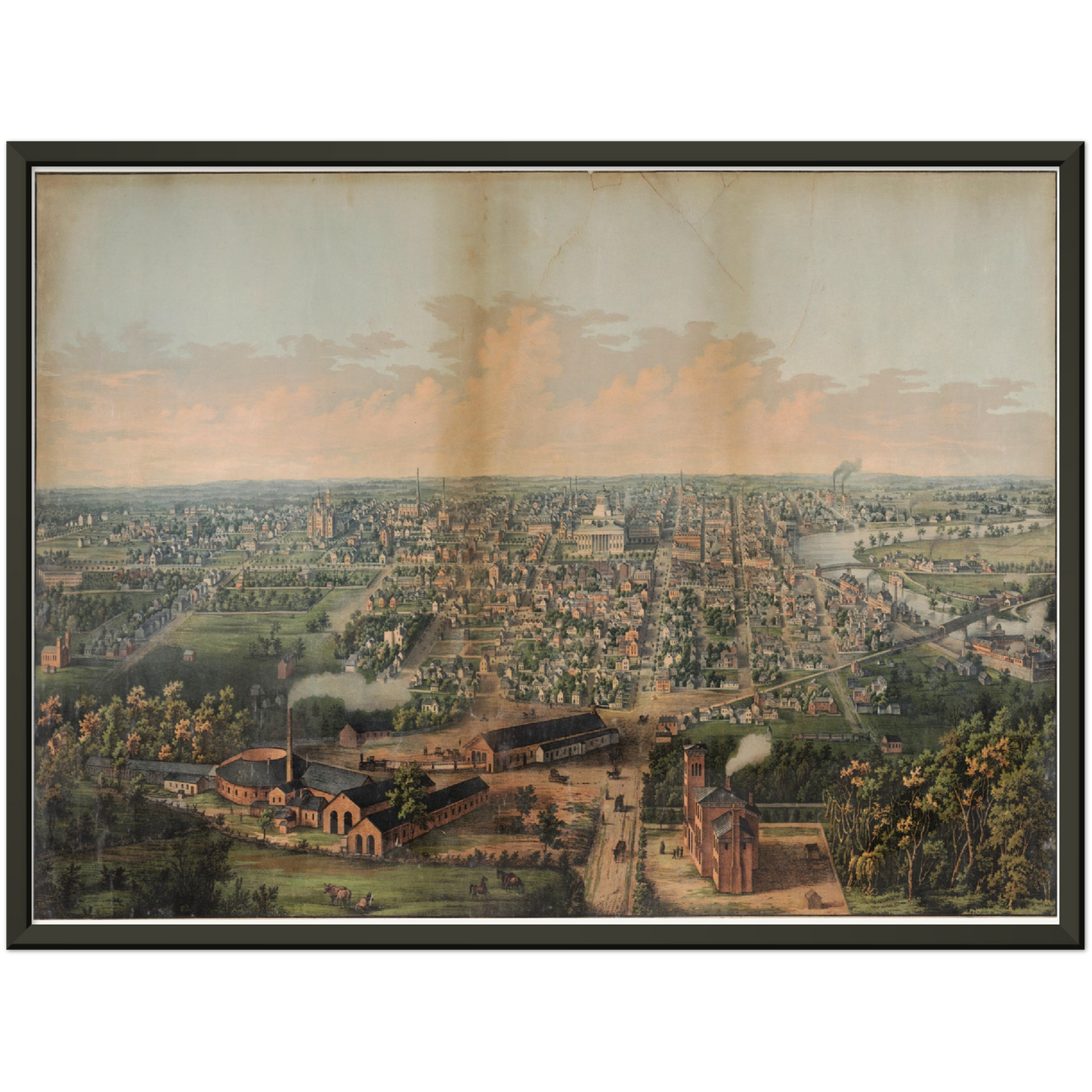 Historische Stadtansicht Columbus um 1861