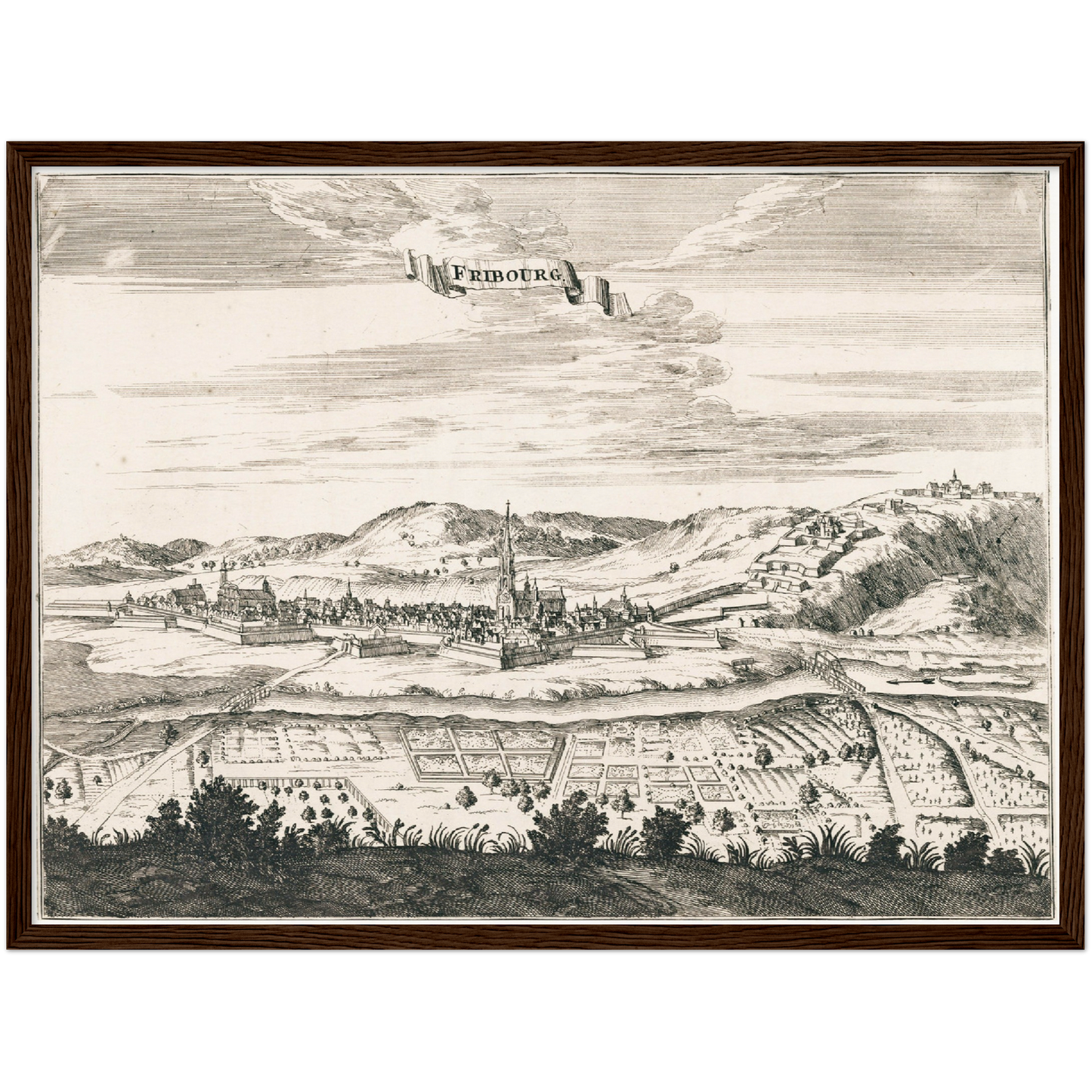 Historische Stadtansicht Freiburg im Breisgau um 1695