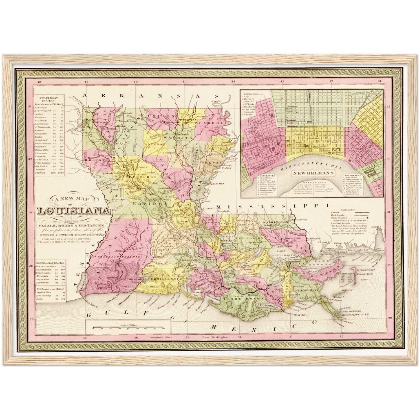 Historische Landkarte Louisiana um 1849