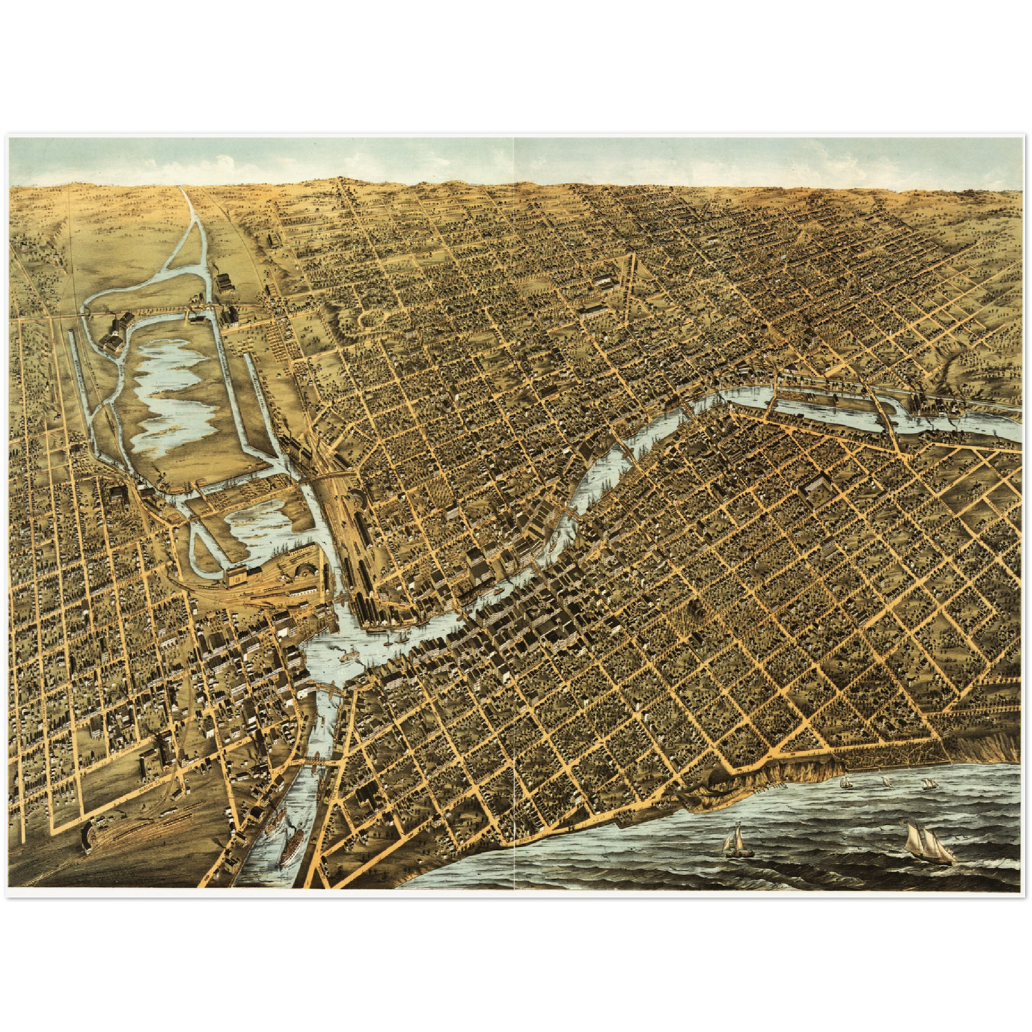 Historische Stadtansicht Milwaukee um 1872