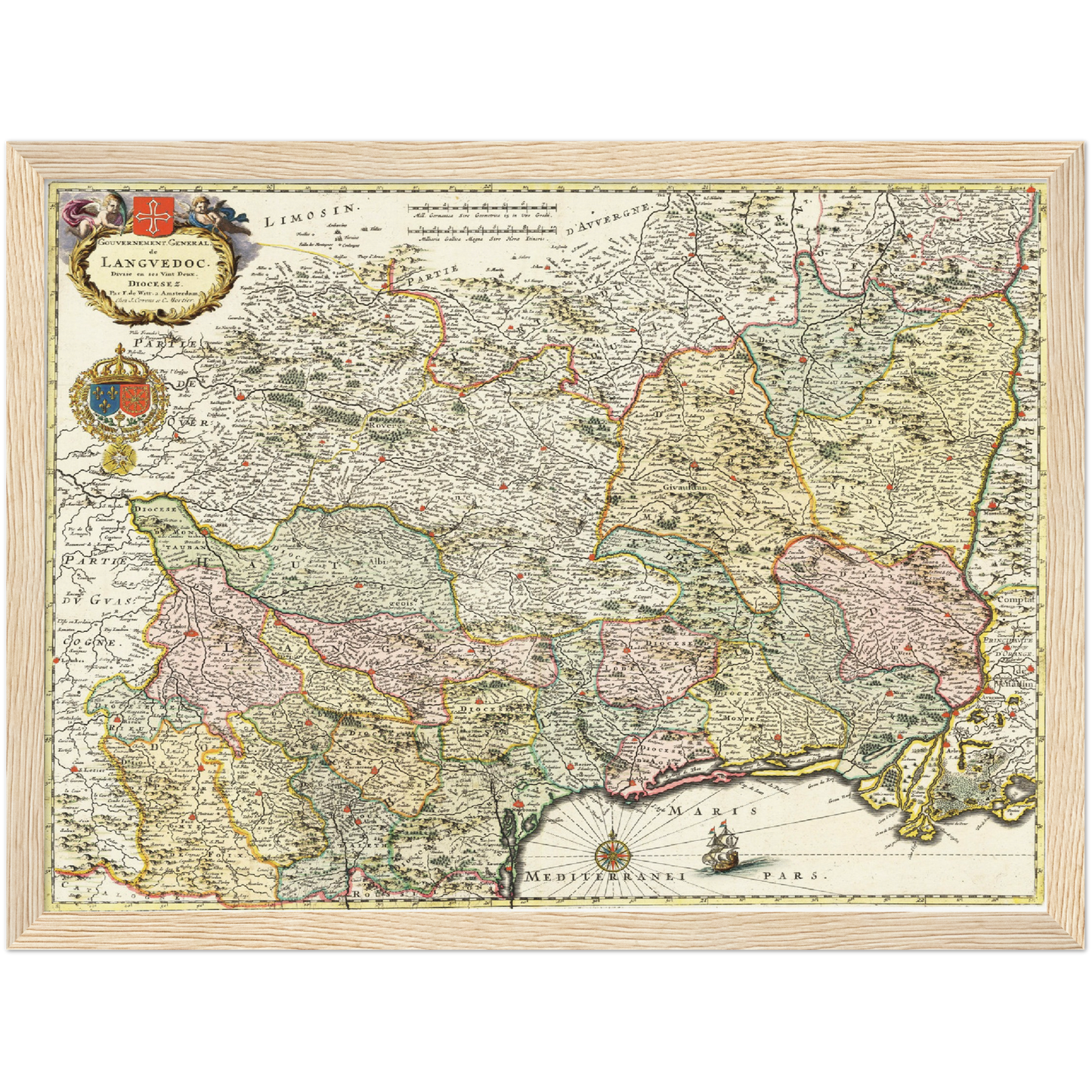 Historische Landkarte Languedoc um 1721