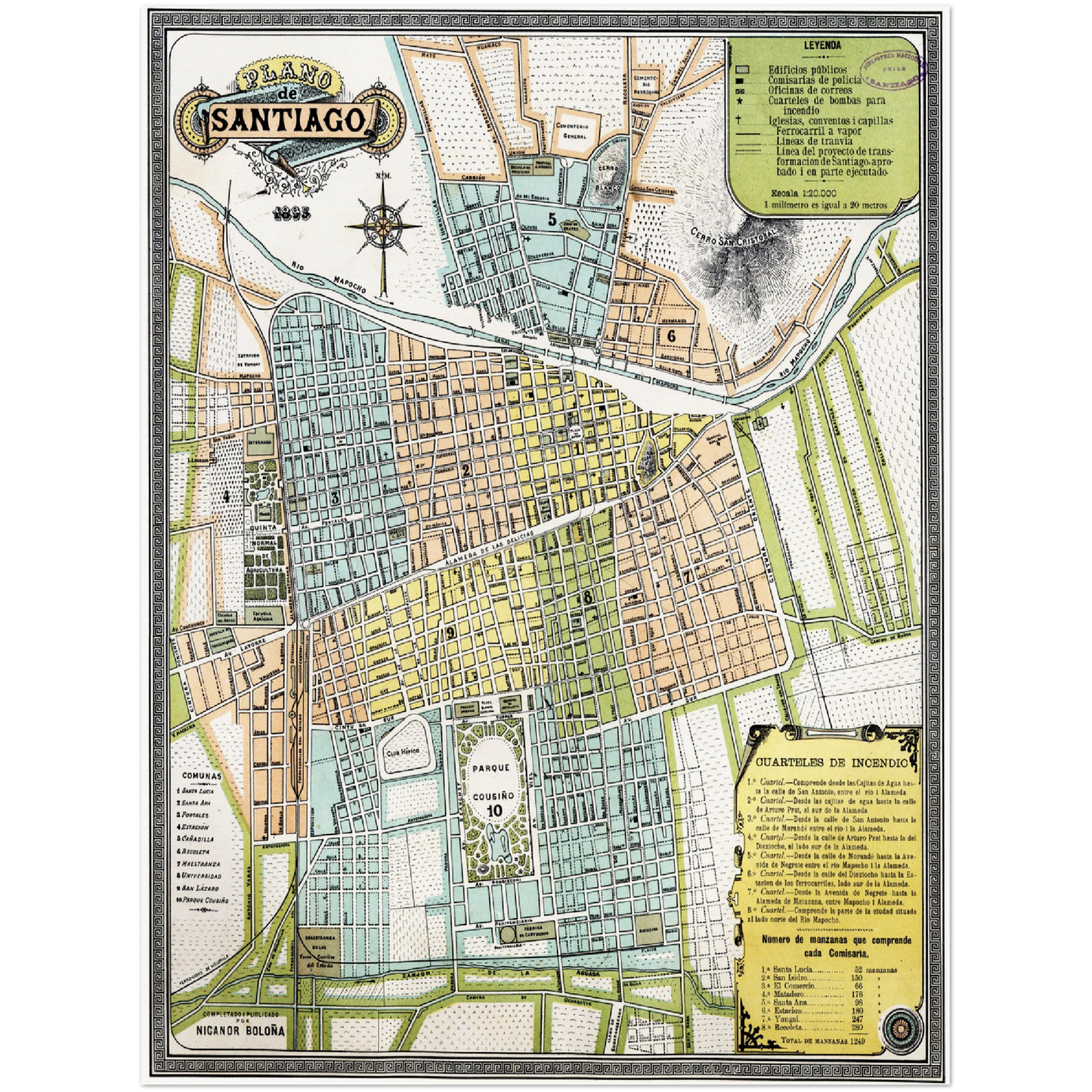 Historischer Stadtplan Santiago de Chile um 1895