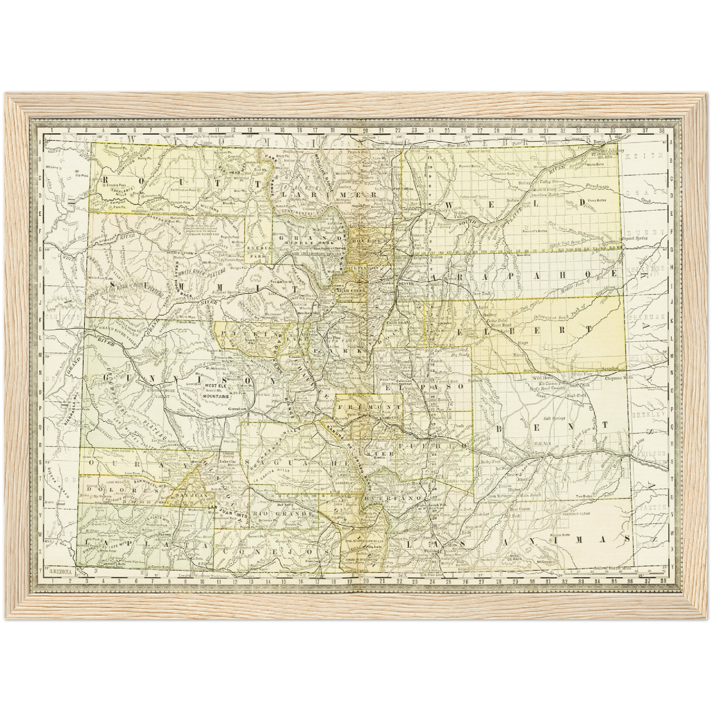 Historische Landkarte Colorado um 1882