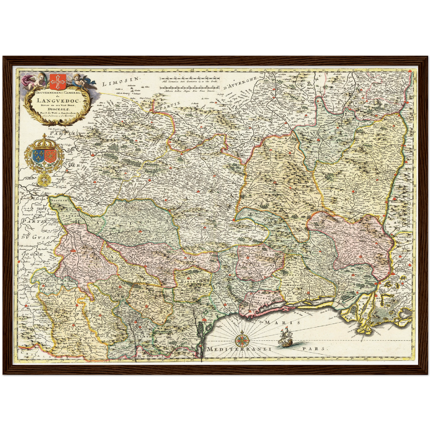 Historische Landkarte Languedoc um 1721