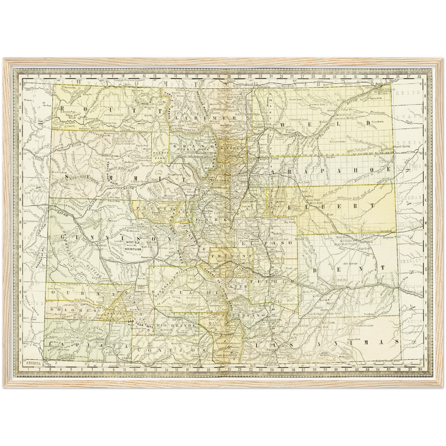 Historische Landkarte Colorado um 1882