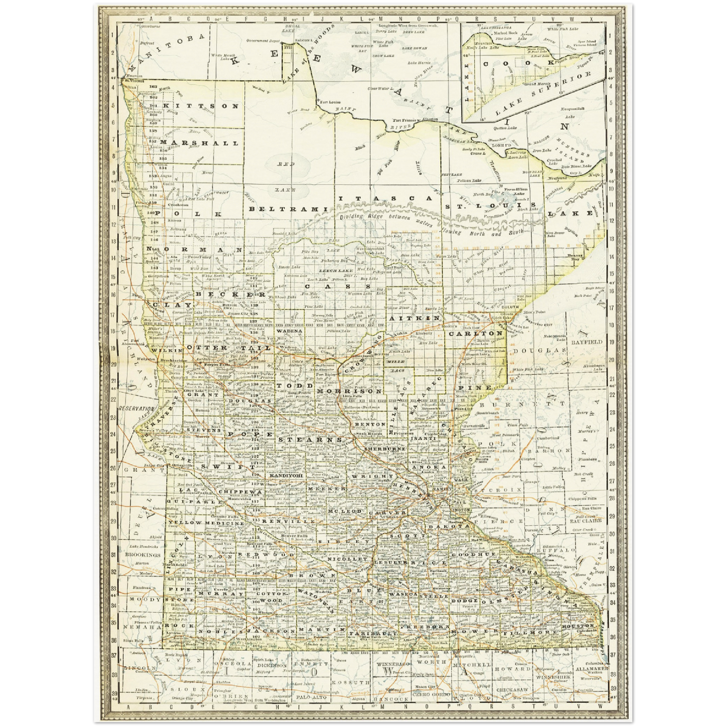 Historische Landkarte Minnesota um 1882