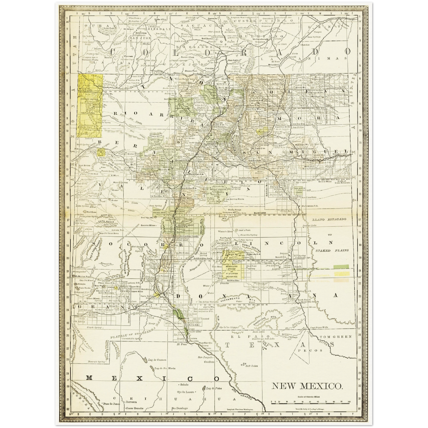 Historische Landkarte New Mexico um 1882