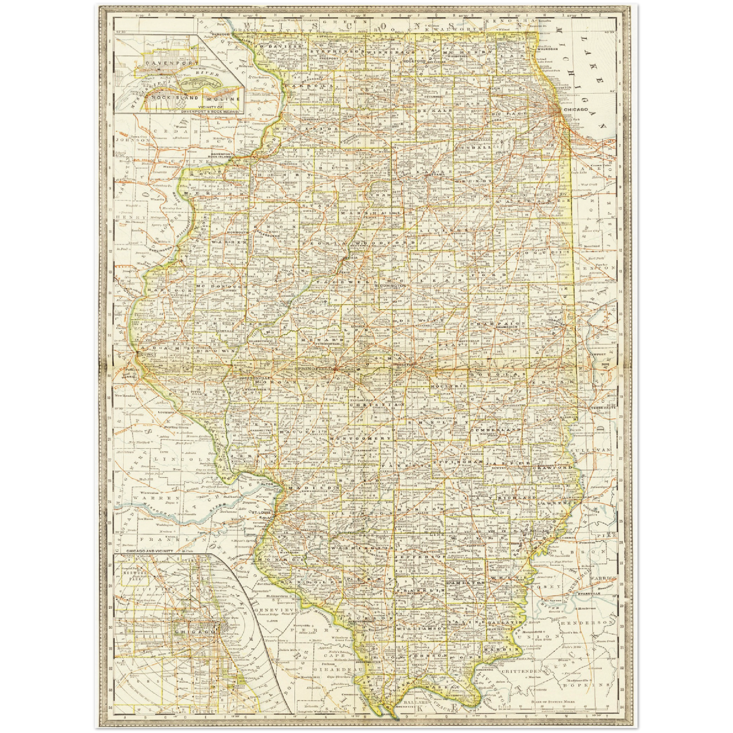 Historische Landkarte Illinois um 1882