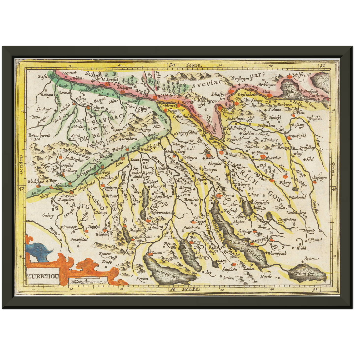 Historische Landkarte Zürichgau um 1609