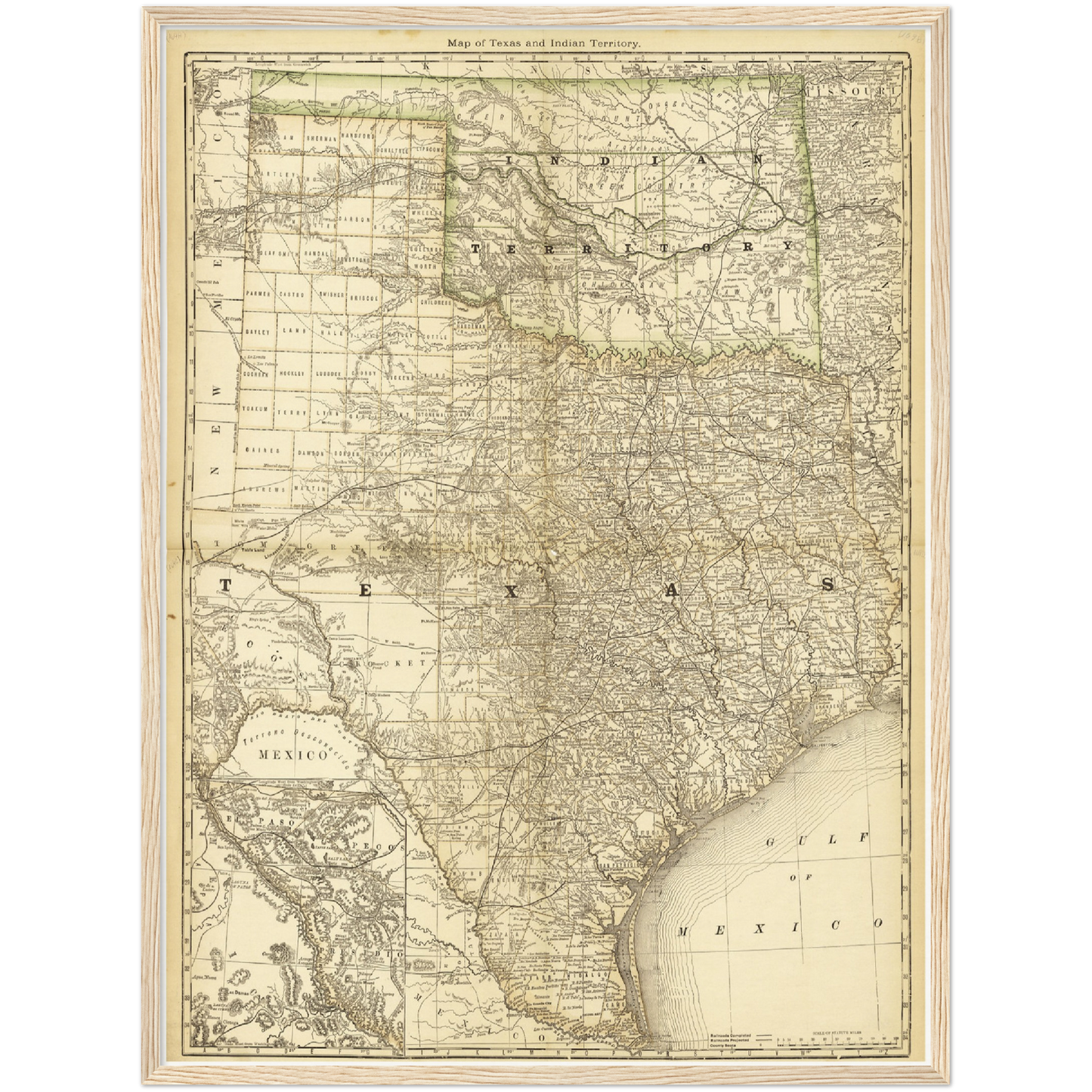 Historische Landkarte Texas um 1882