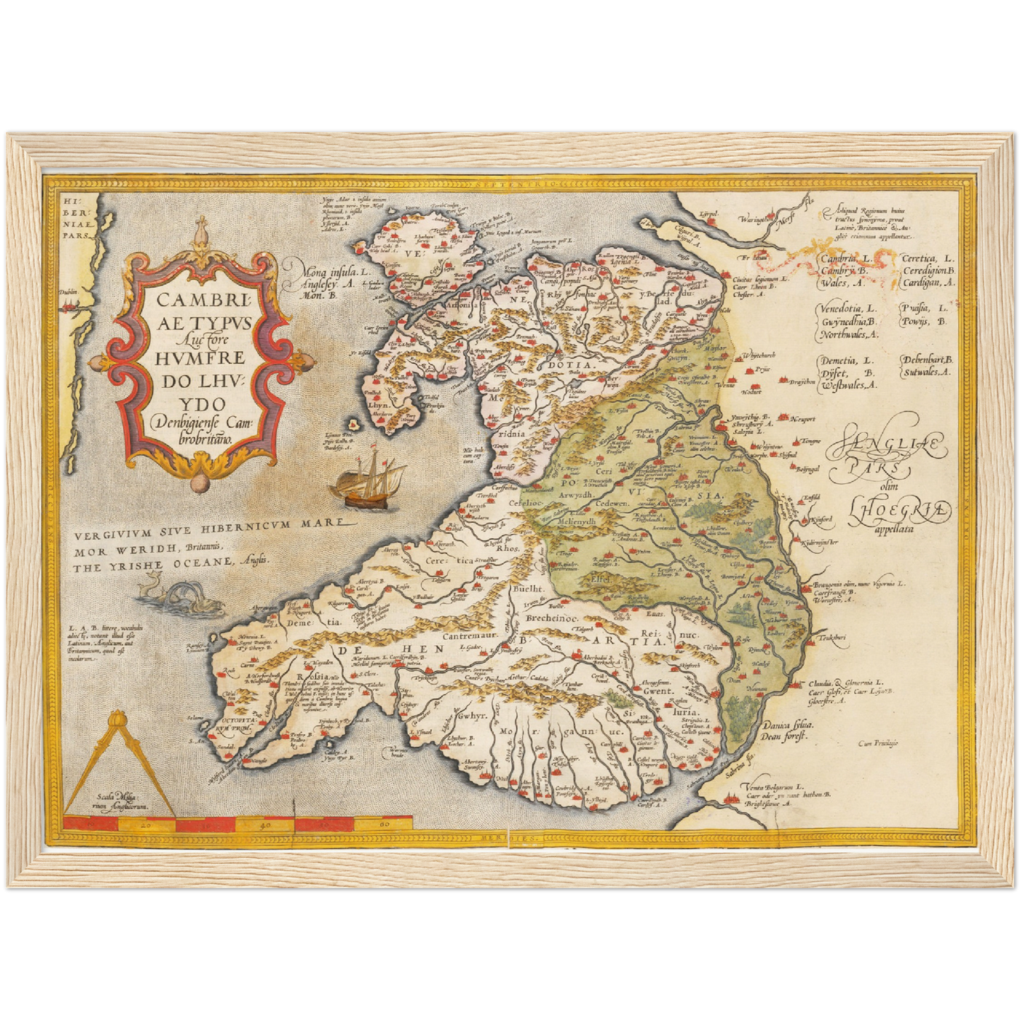 Historische Landkarte Wales um 1609