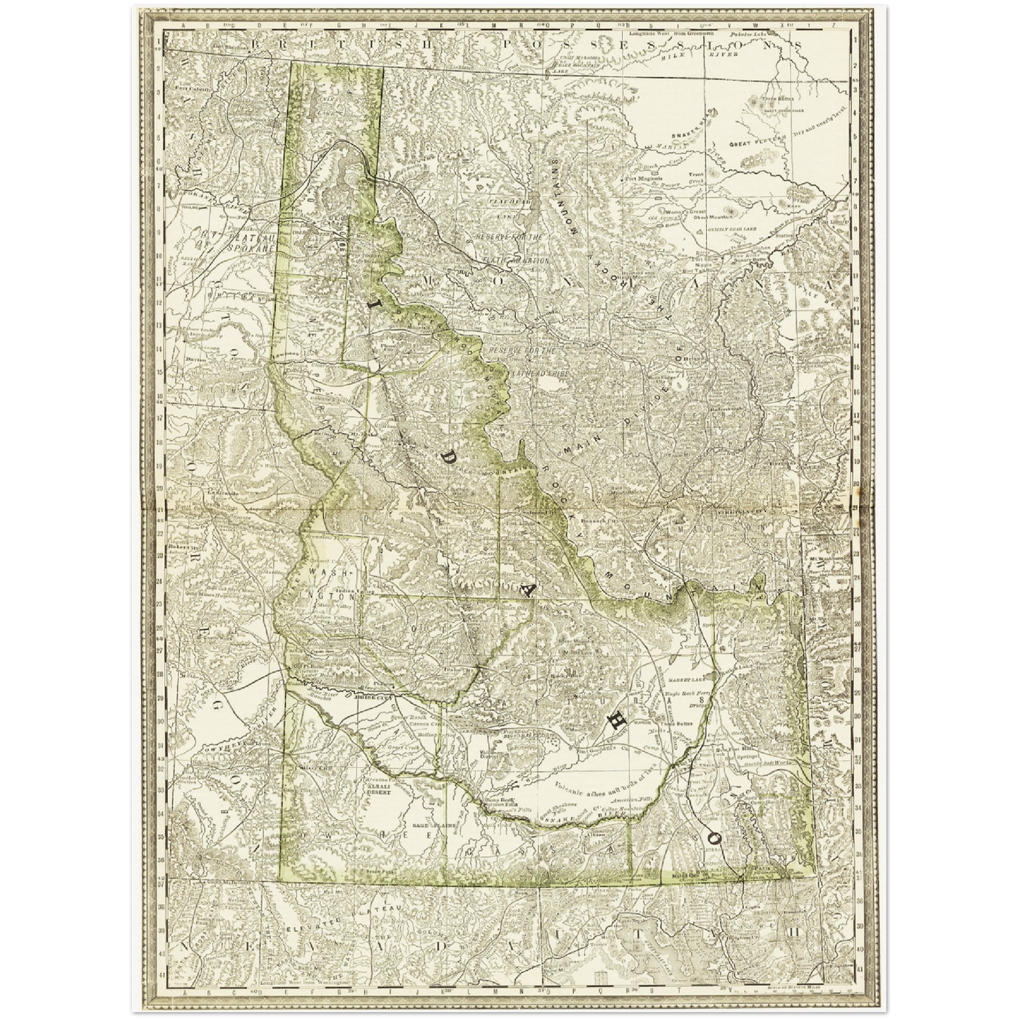 Historische Landkarte Idaho um 1882