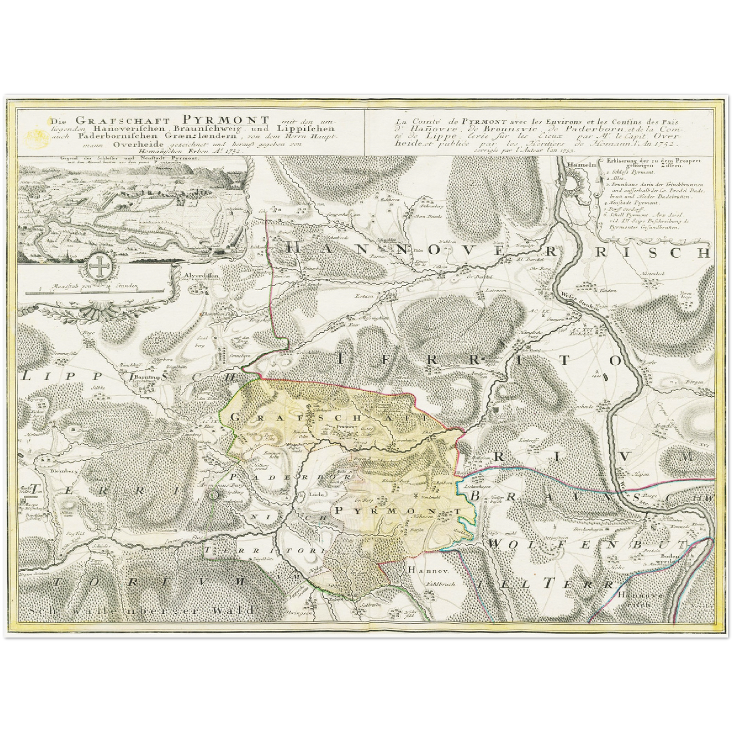 Historische Landkarte Pyrmont um 1753