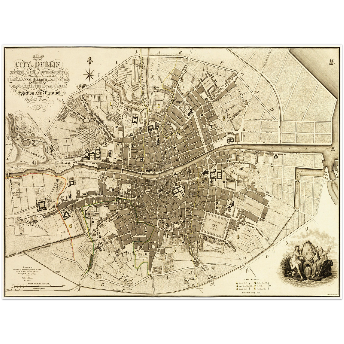 Historischer Stadtplan Dublin um 1797