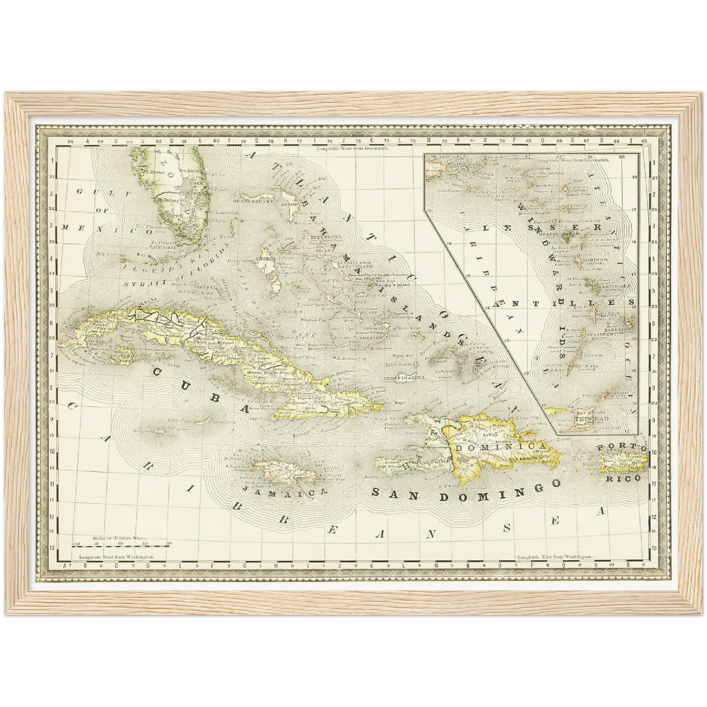 Historische Landkarte Kuba um 1882