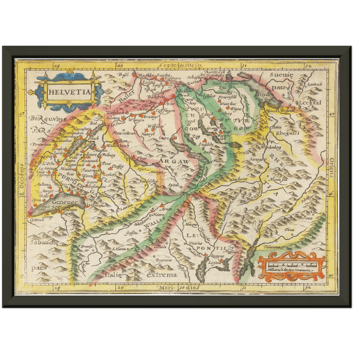 Historische Landkarte Schweiz um 1609