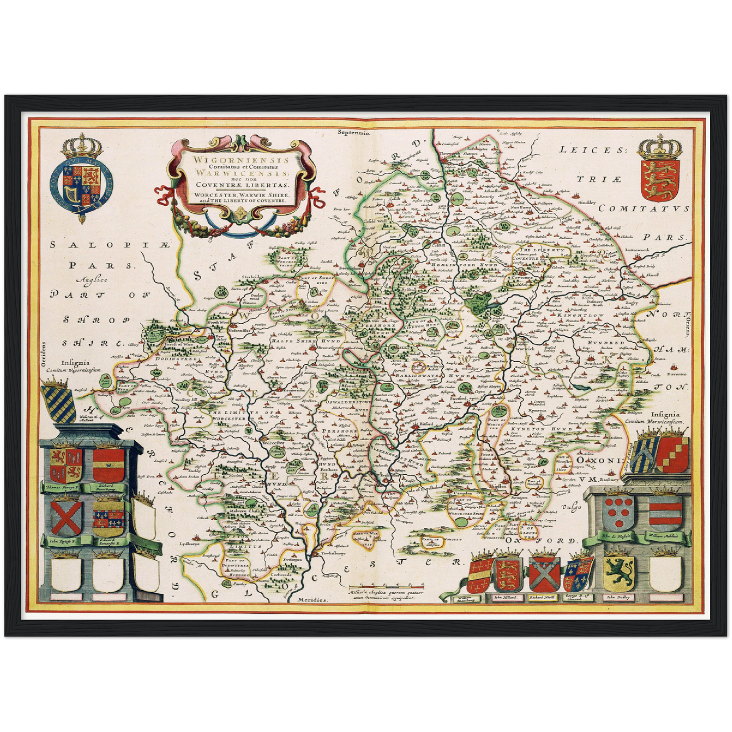 Historische Landkarte Worcestershire um 1646