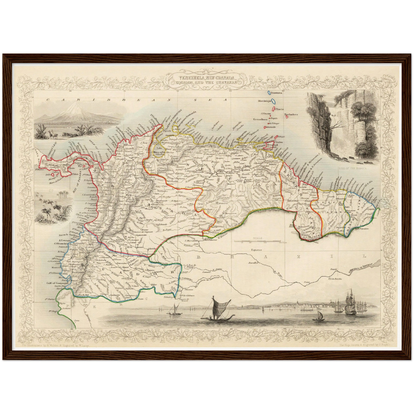Historische Landkarte Kolumbien & Venezuela um 1850