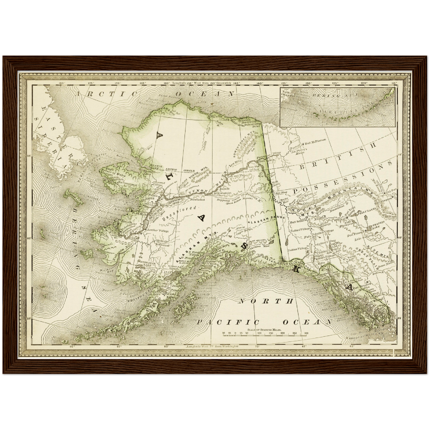Historische Landkarte Alaska um 1882