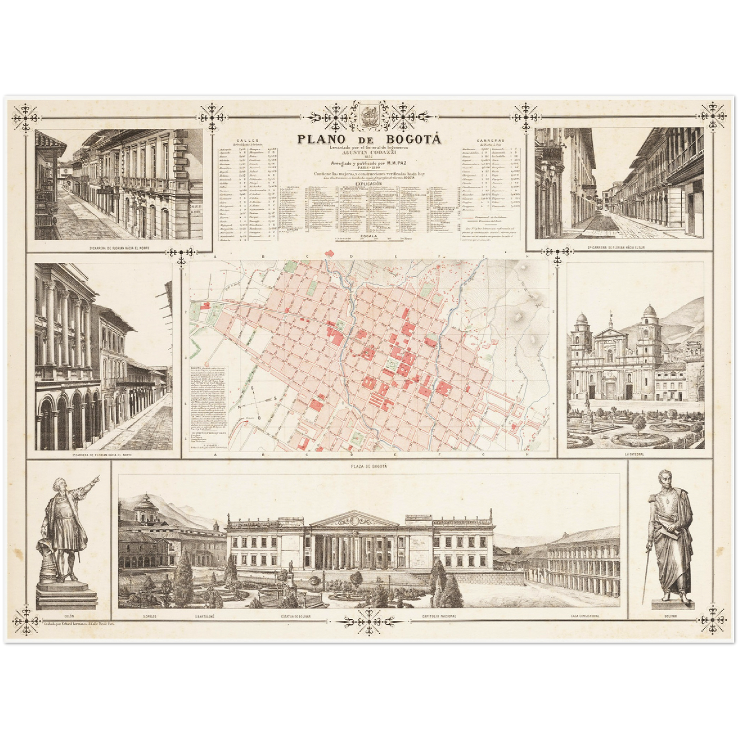 Historischer Stadtplan Bogota um 1890