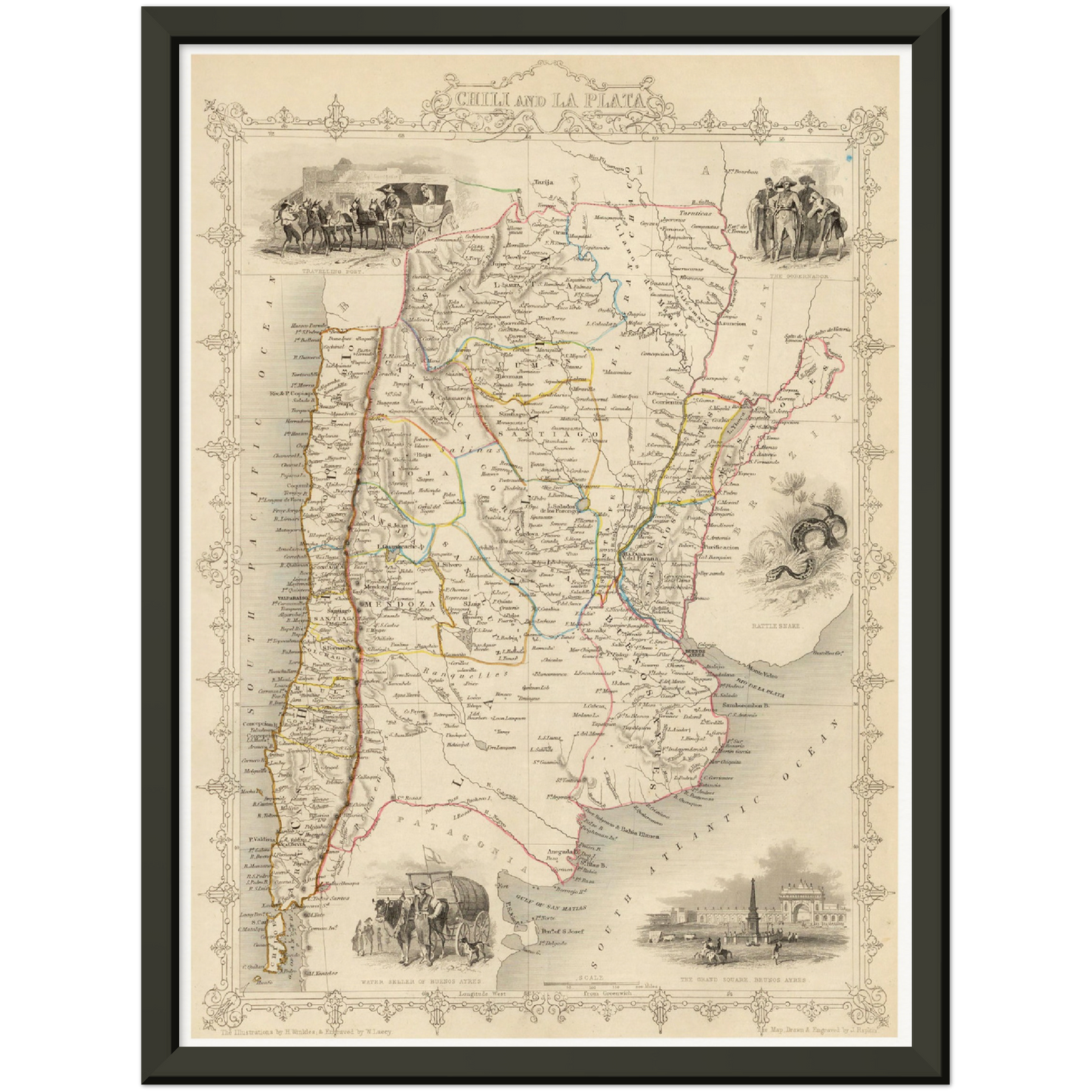 Historische Landkarte Argentinien & Chile um 1850