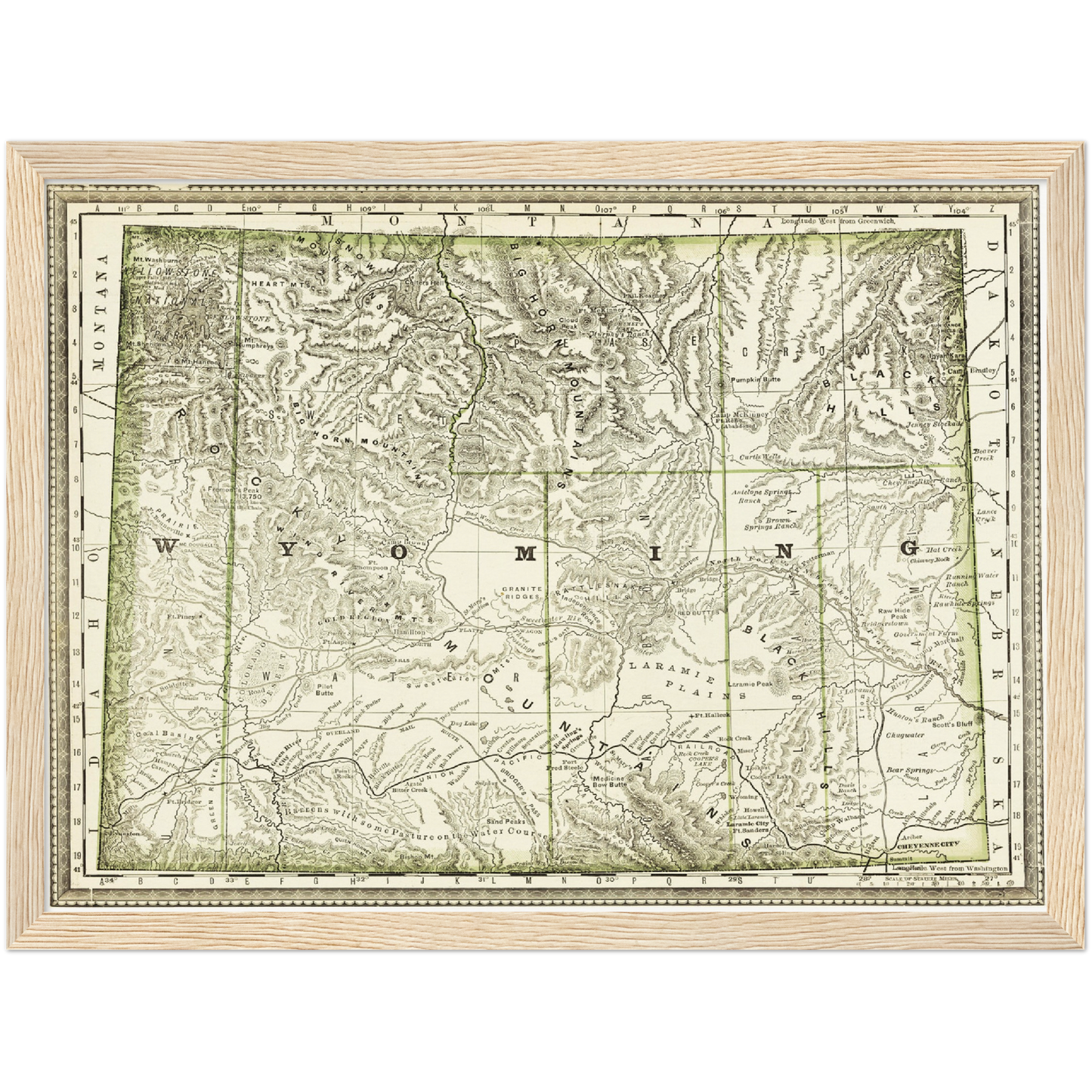 Historische Landkarte Wyoming um 1882