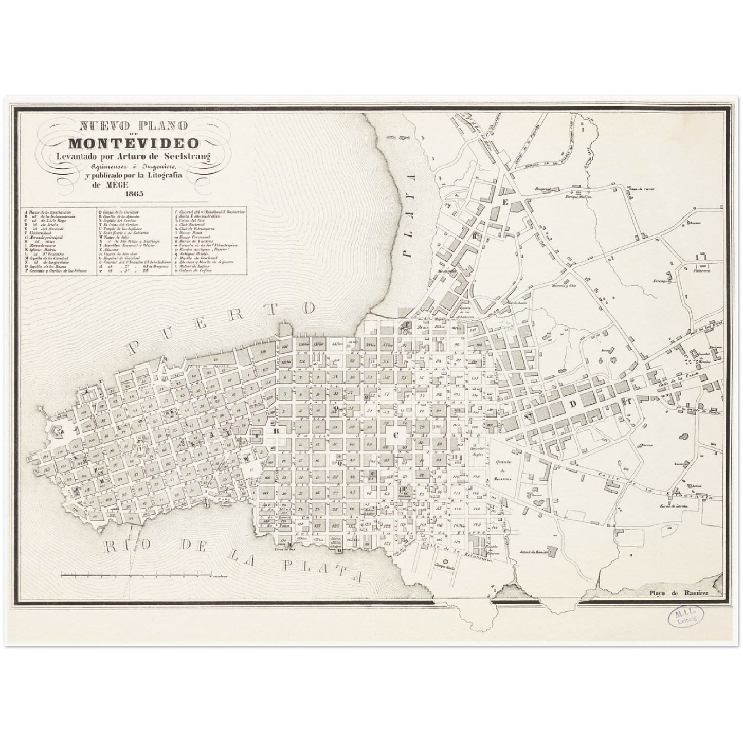 Historischer Stadtplan Montevideo um 1865