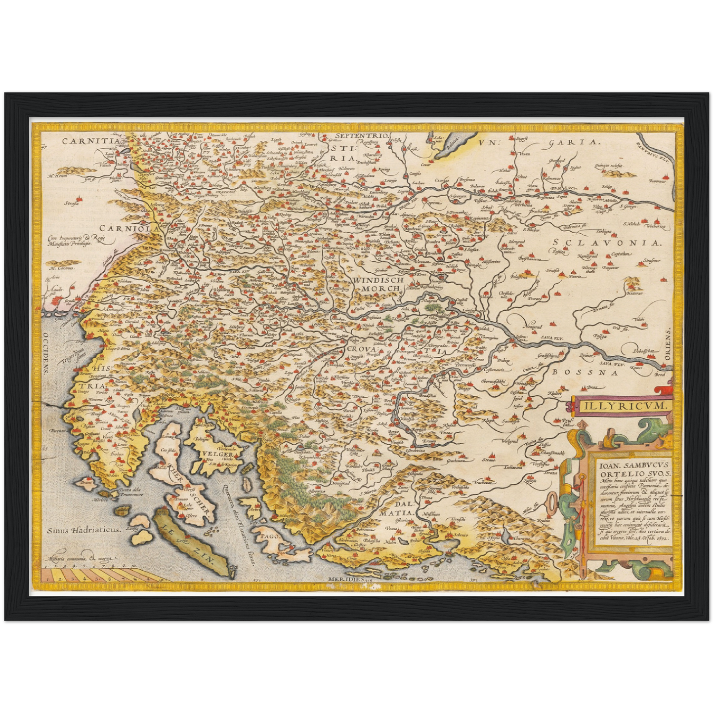 Historische Landkarte Slowenien & Kroatien um 1609